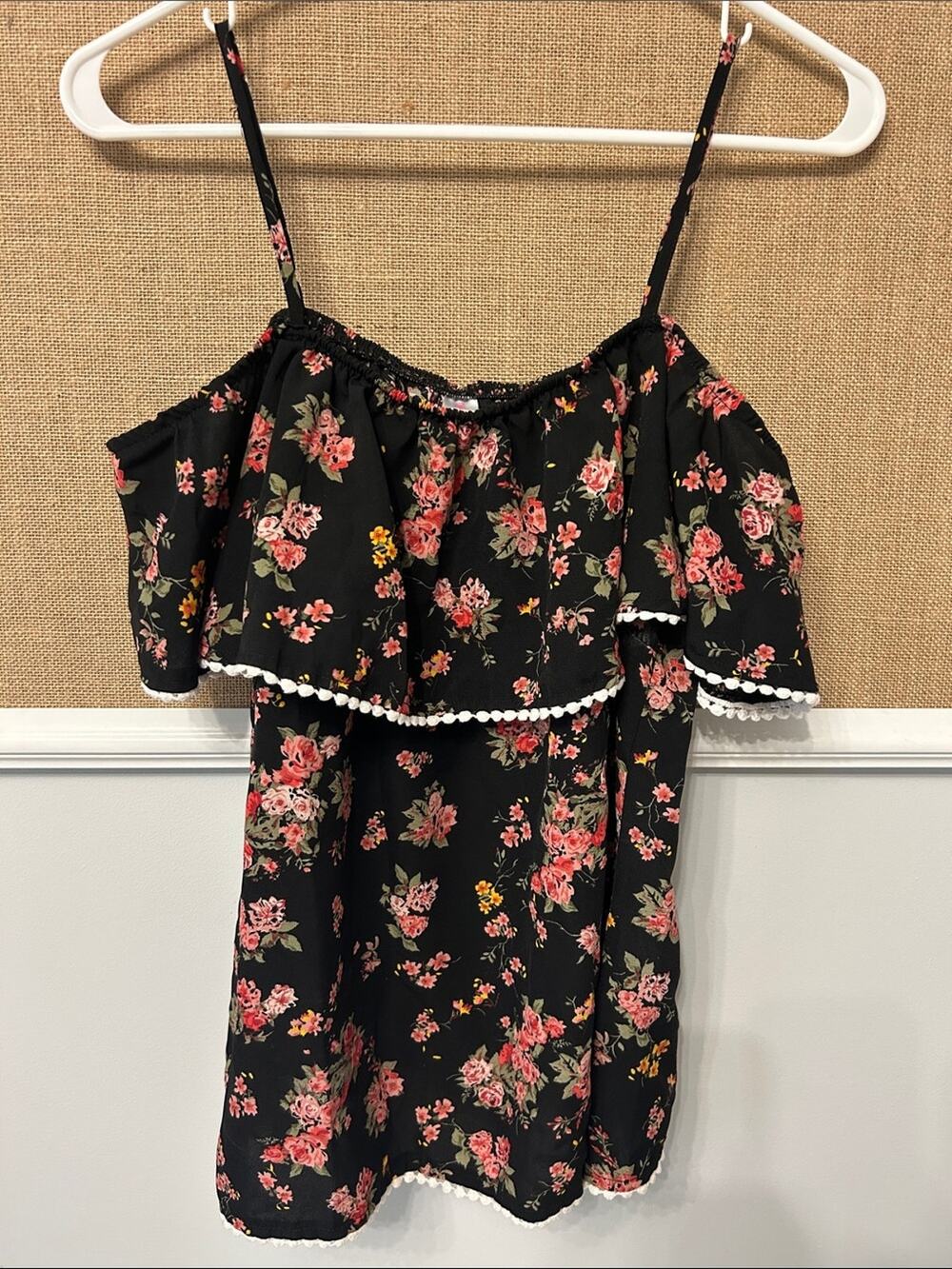 No Boundaries Black Floral Off-Shoulder Ruffle Top